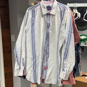 Robert Graham White and Blue Striped Casual Shirt